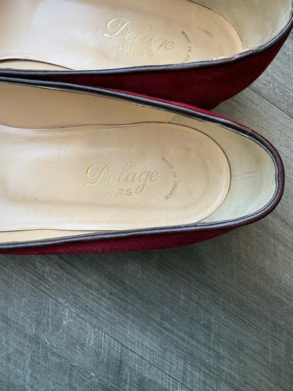 RARE Delage Paris Burgundy Suede Smoking Slippers Flats Made in France EU 40/9 - Picture 4 of 8